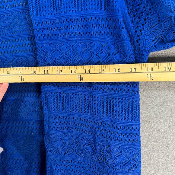 Joan Rivers Crochet Stripe Open Front Cardigan Summer Navy Medium - Picture 7 of 10